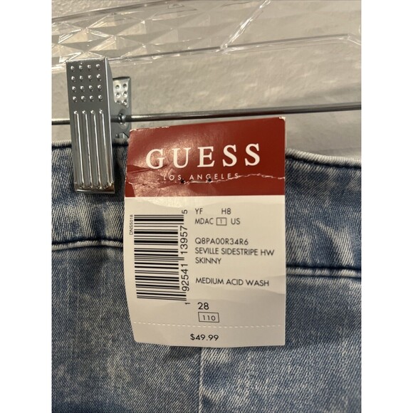 Guess LA Jeans Women's US 28 Red White Blue Side Stripe Metal Triangle Red tag - Picture 4 of 6
